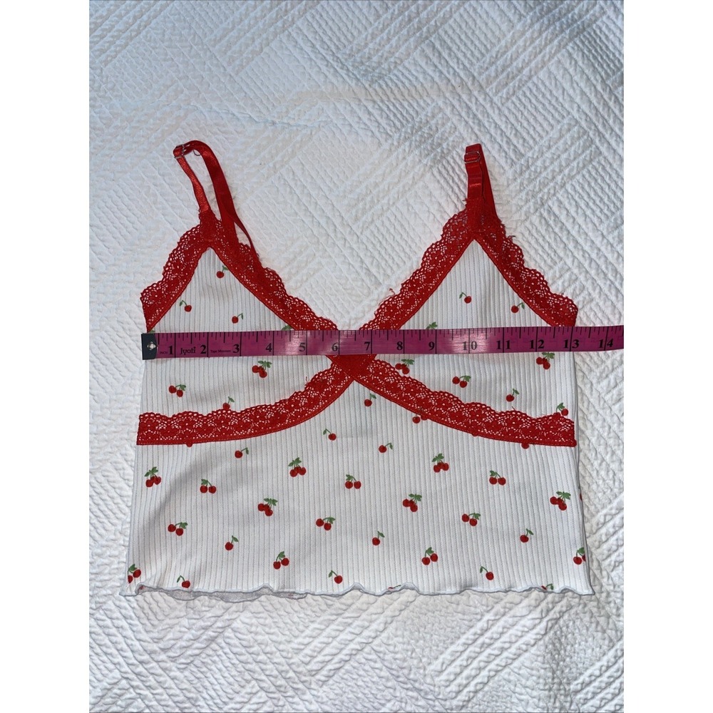 Divided H&M Women's S Tank Halter Lace Adjustable Cropped Cherries Twee 90s Y2K - Picture 2 of 6